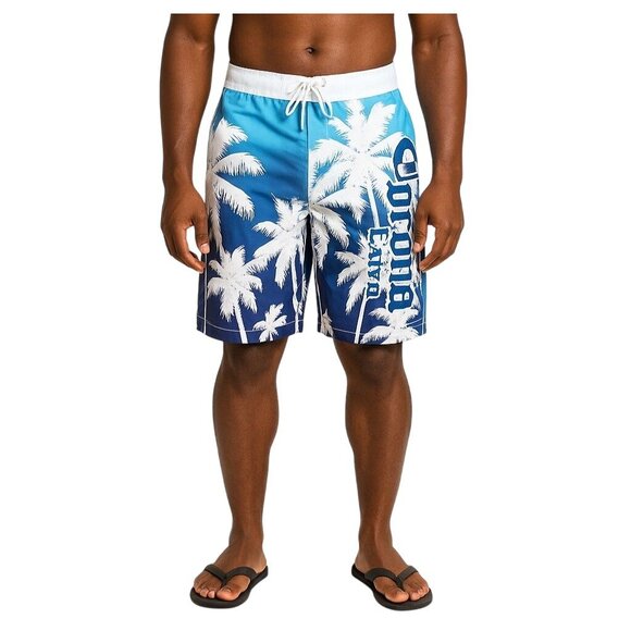 Corona Other - Corona Extra Mens Swim Trunks Palm Tree Print Blue & White Size Large